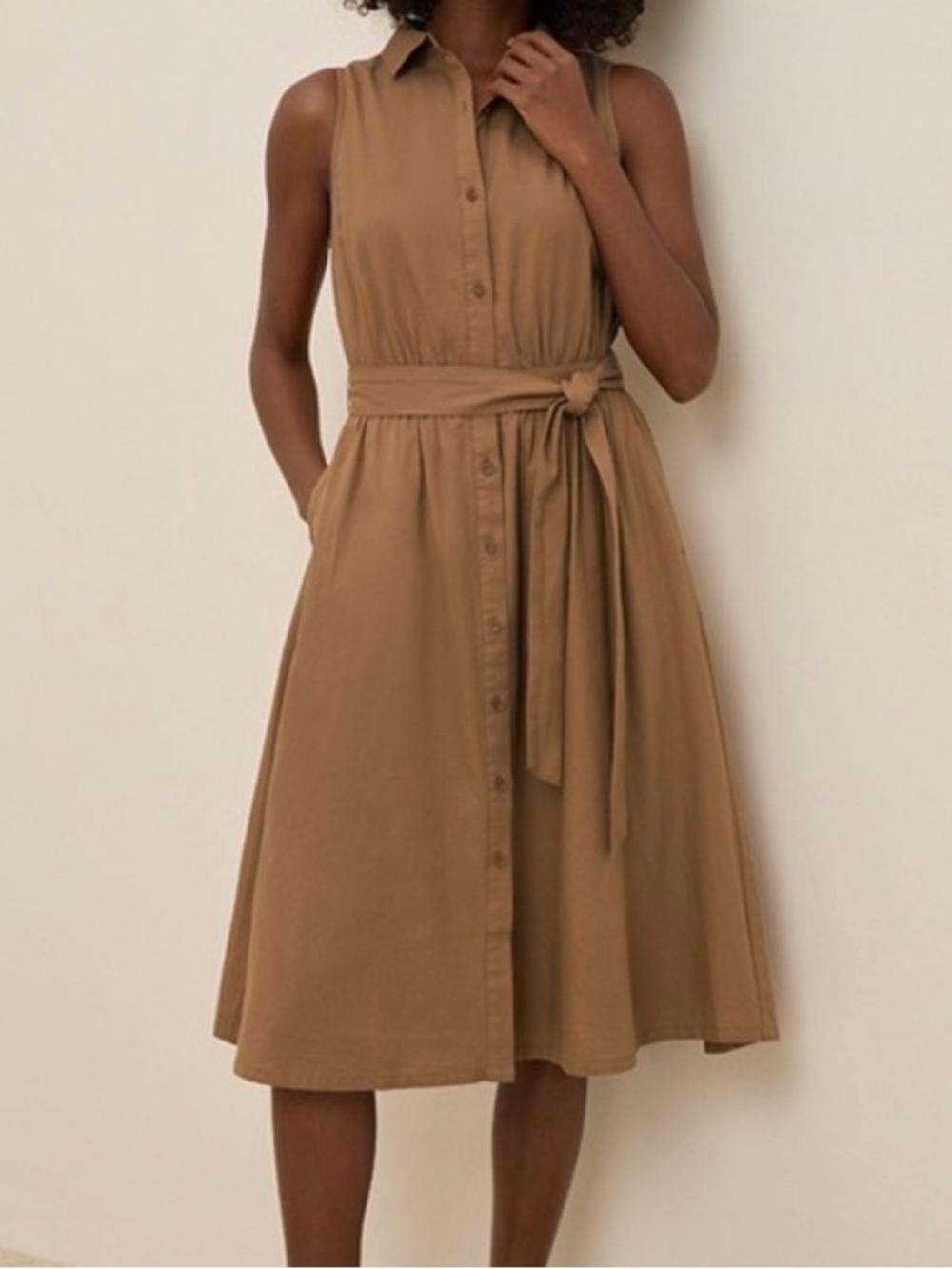 Pact 100% Organic Cotton Sunset Sleeveless Shirtdress in Brown Sugar
